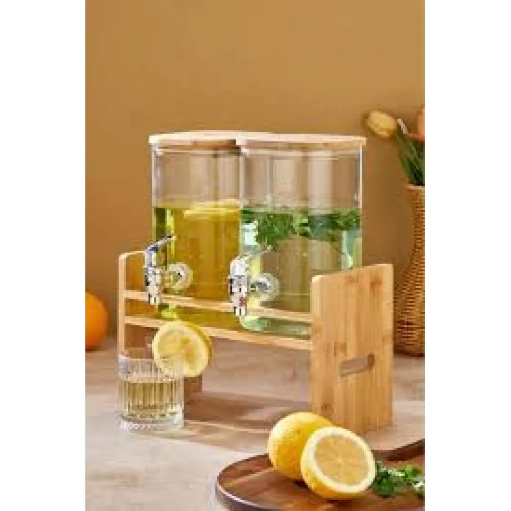 Cooker 2,5+2,5 Litre Bambu Kapaklı İkili Borosilikat Cam Sebil Seti CKR3841 Cooker 2,5+2,5 Litre Bambu Kapaklı İkili Borosilikat Cam Sebil Seti CKR3841