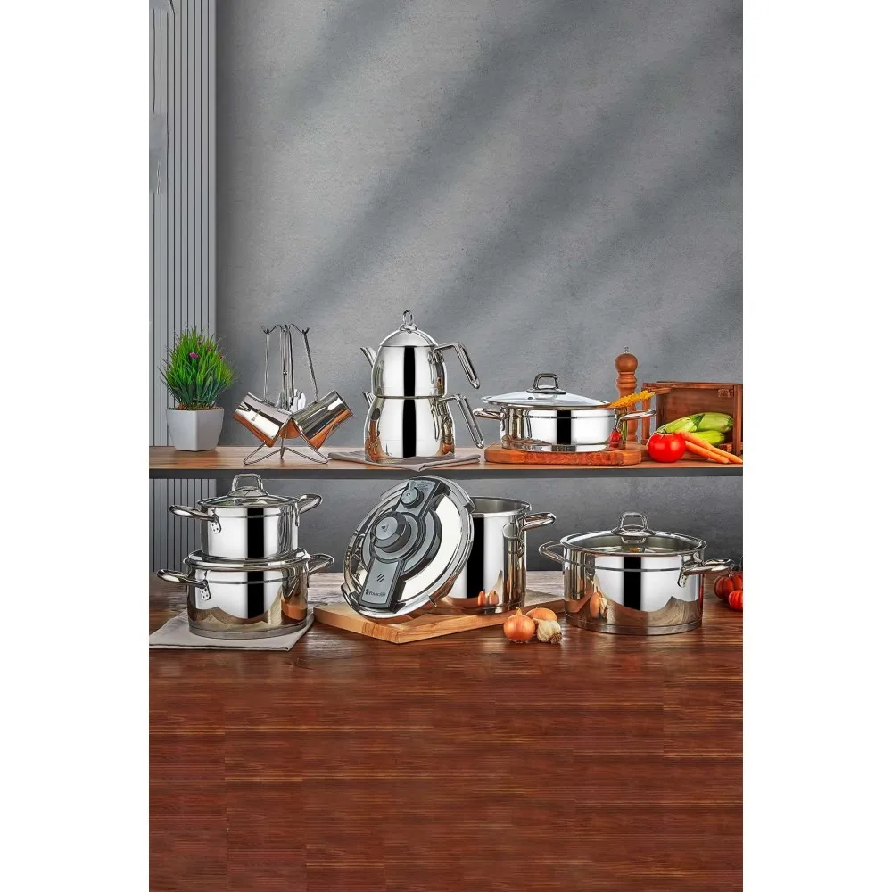Polochef Ambiance 18 Parça Çeyiz Seti - 18/10 Paslanmaz Çelik Silver - Düdüklü, Çaydanlık, Tencere ve Cezve Takımı Polochef Ambiance 18 Parça Çeyiz Seti - 18/10 Paslanmaz Çelik Silver - Düdüklü, Çaydanlık, Tencere ve Cezve Takımı