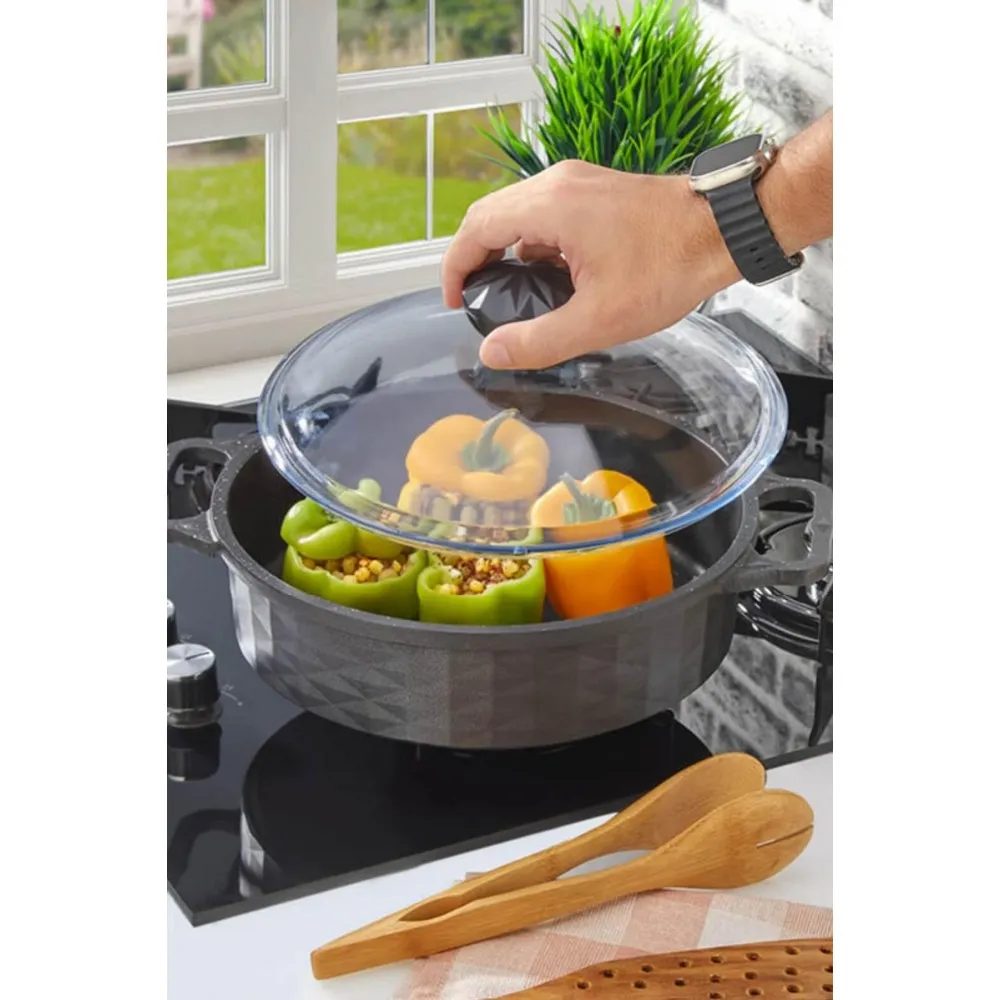 Polochef Crystal Döküm Granit Basık Tencere 26 cm - Pilav ve Karnıyarık Tenceresi - Siyah Polochef Crystal Döküm Granit Basık Tencere 26 cm - Pilav ve Karnıyarık Tenceresi - Siyah