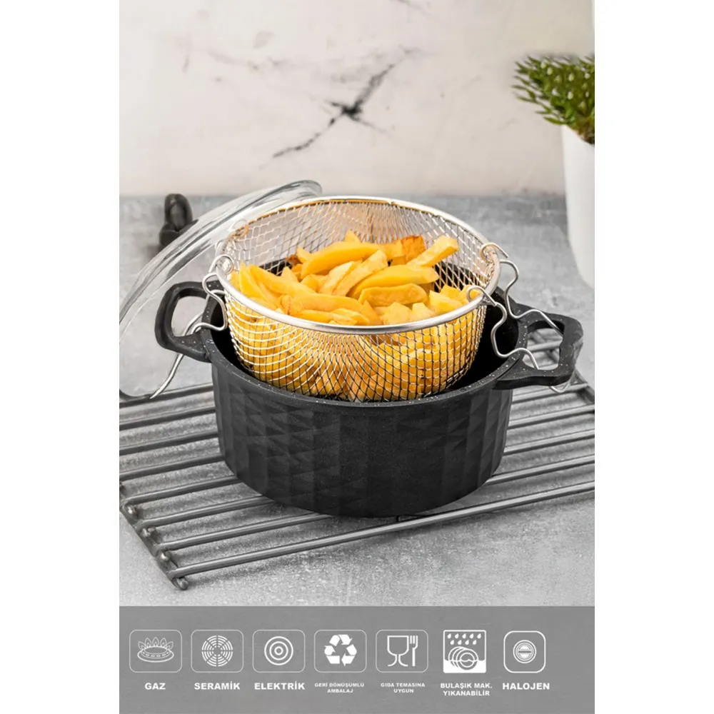 Polochef Döküm Granit Kızartma Tenceresi Fritöz 24 cm