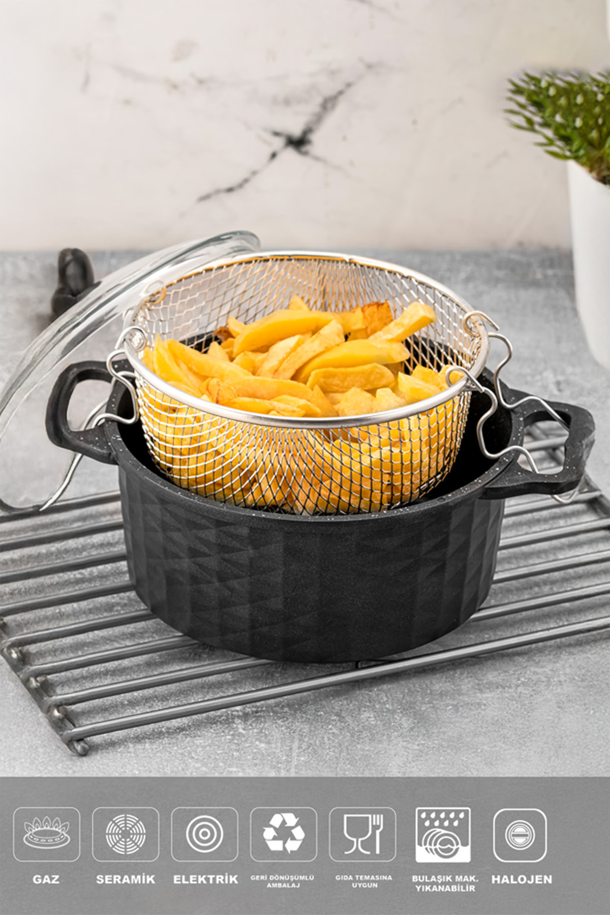 Polochef Döküm Granit Kızartma Tenceresi Fritöz 24 cm