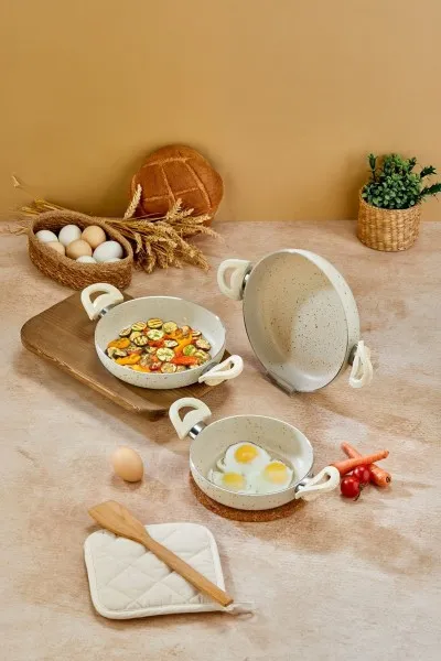 Classico Döküm Granit 3lü Sahan Seti - Krem - 18/20/22 cm Classico Döküm Granit 3lü Sahan Seti - Krem - 18/20/22 cm