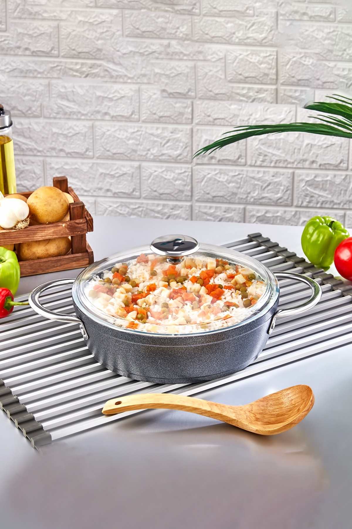 Galaksi Granit Pilav ve Karnıyarık Basık Tencere 28 cm Siyah