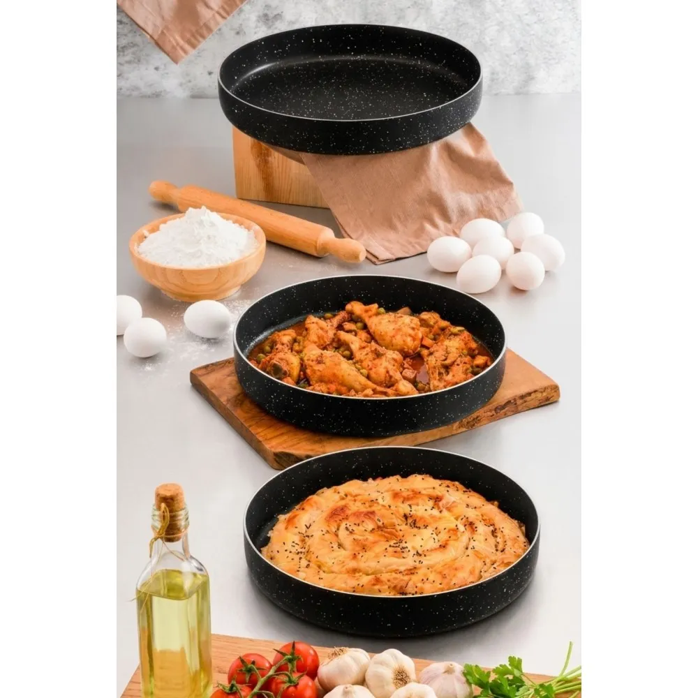 Polochef Hamarat Granit 3'lü Fırın Tepsi Seti 28-30-32 cm - Siyah Polochef Hamarat Granit 3'lü Fırın Tepsi Seti 28-30-32 cm - Siyah