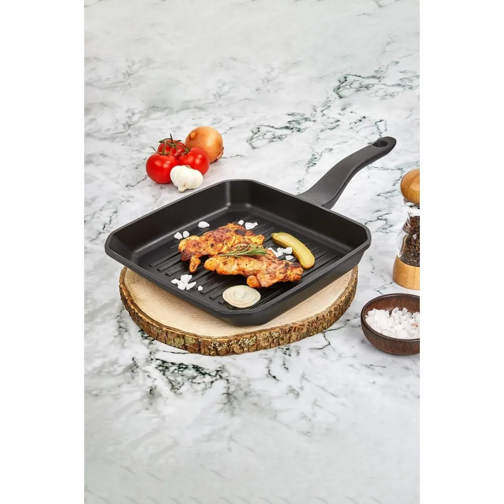Polochef Iron Döküm Granit Kare Izgara Tava 28 cm - Siyah