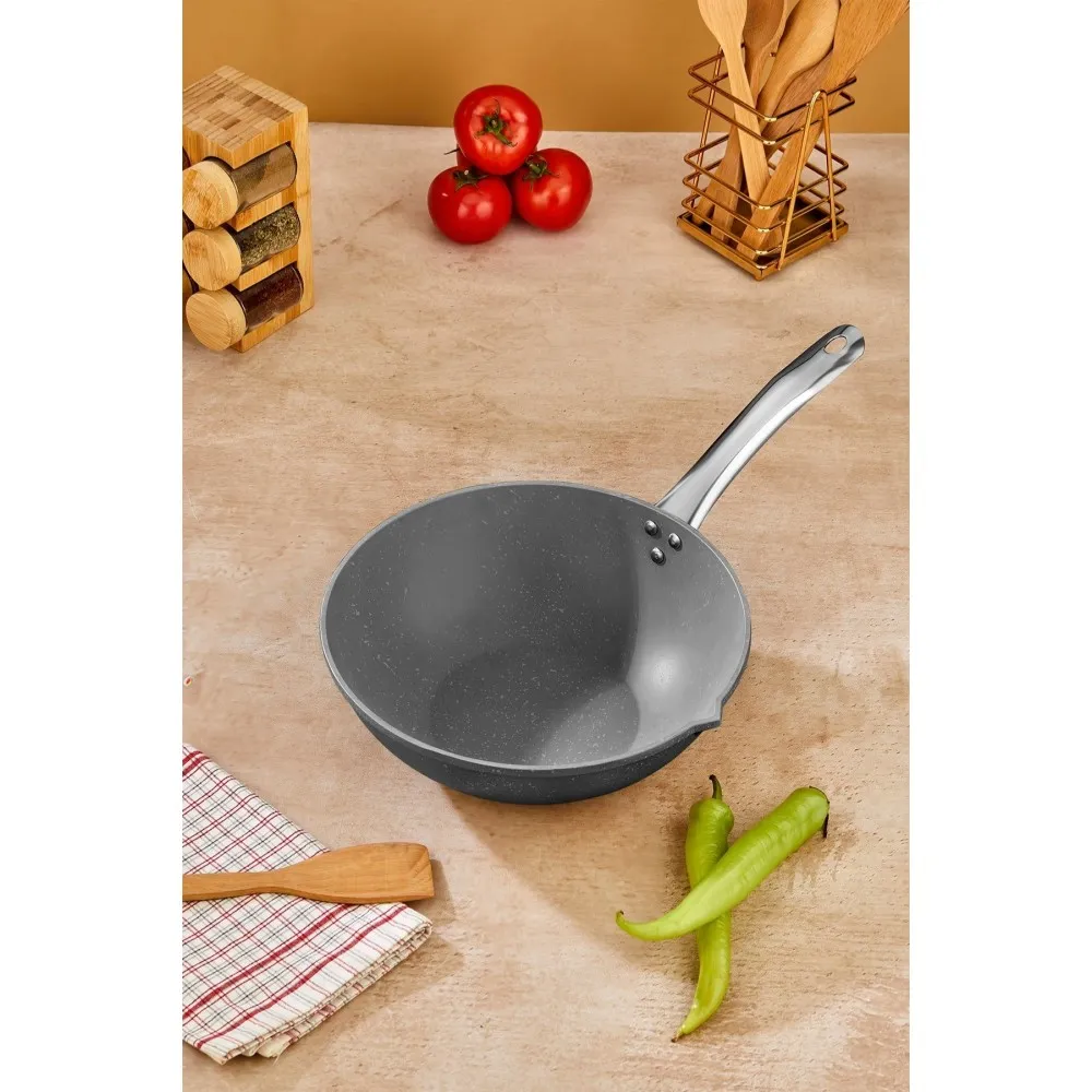 Polochef İron Döküm Granit Wok Tava 28 cm - Metal Kulplu - Gri Polochef İron Döküm Granit Wok Tava 28 cm - Metal Kulplu - Gri