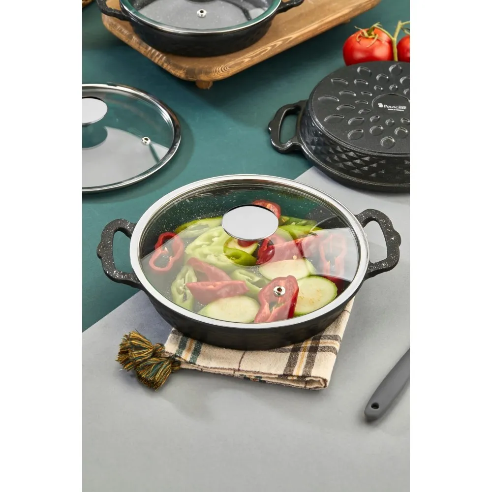 Polochef Crystal Döküm Granit Kapaklı Sahan 18 cm Siyah Polochef Crystal Döküm Granit Kapaklı Sahan 18 cm Siyah
