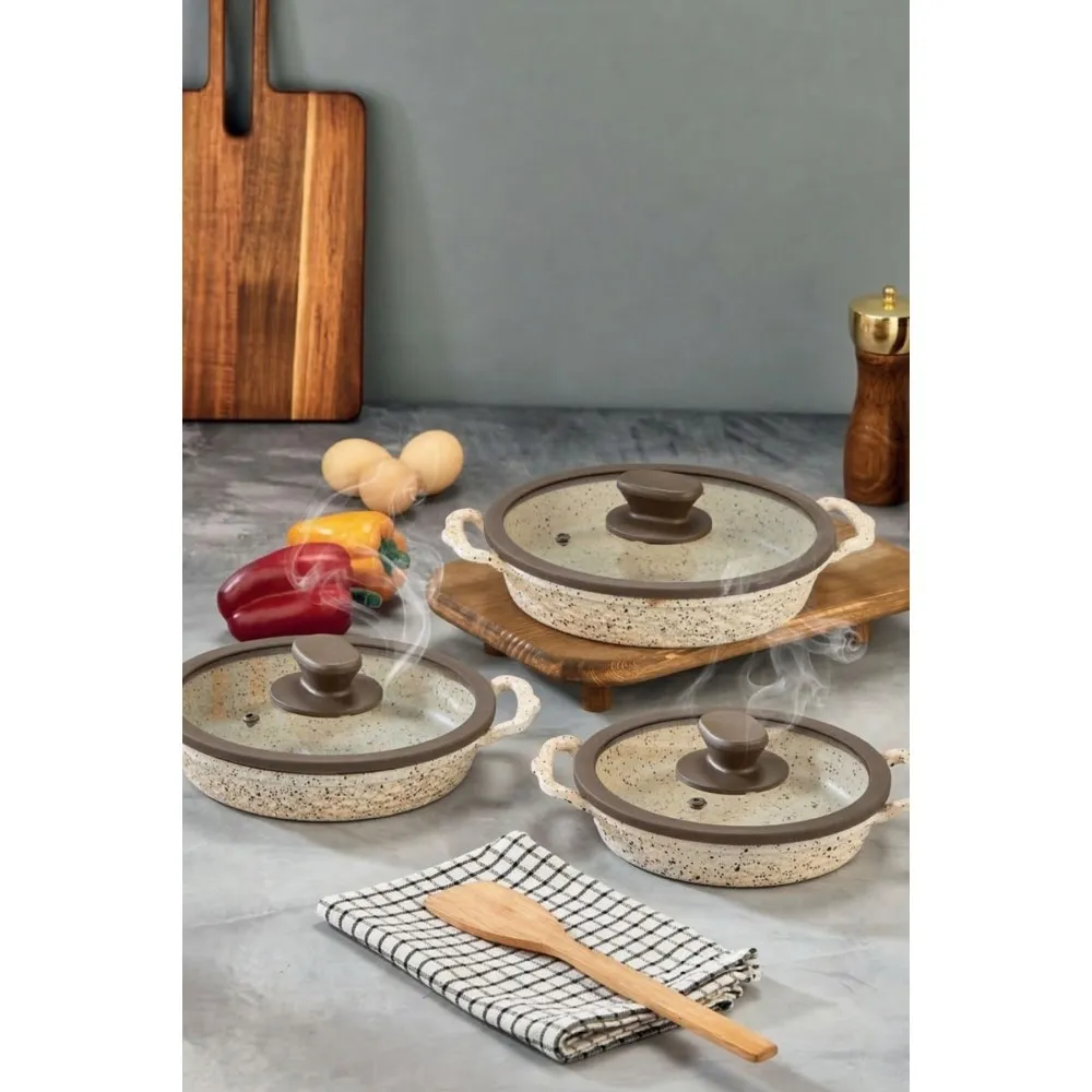 Polochef İnci Döküm Kapaklı Granit Sahan Seti 18-20-22 cm - Krem Polochef İnci Döküm Kapaklı Granit Sahan Seti 18-20-22 cm - Krem
