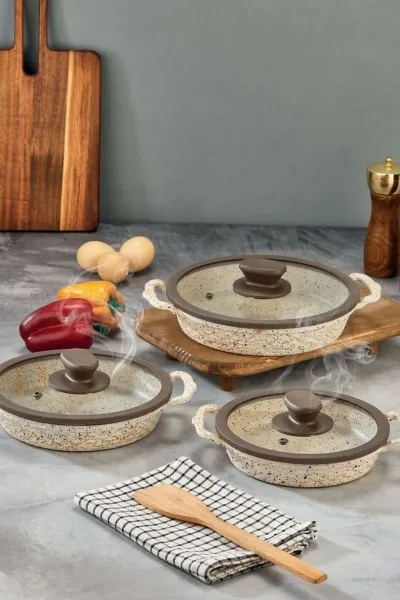 İnci Döküm Kapaklı Granit Sahan Seti 20-24-26 cm - Krem İnci Döküm Kapaklı Granit Sahan Seti 20-24-26 cm - Krem