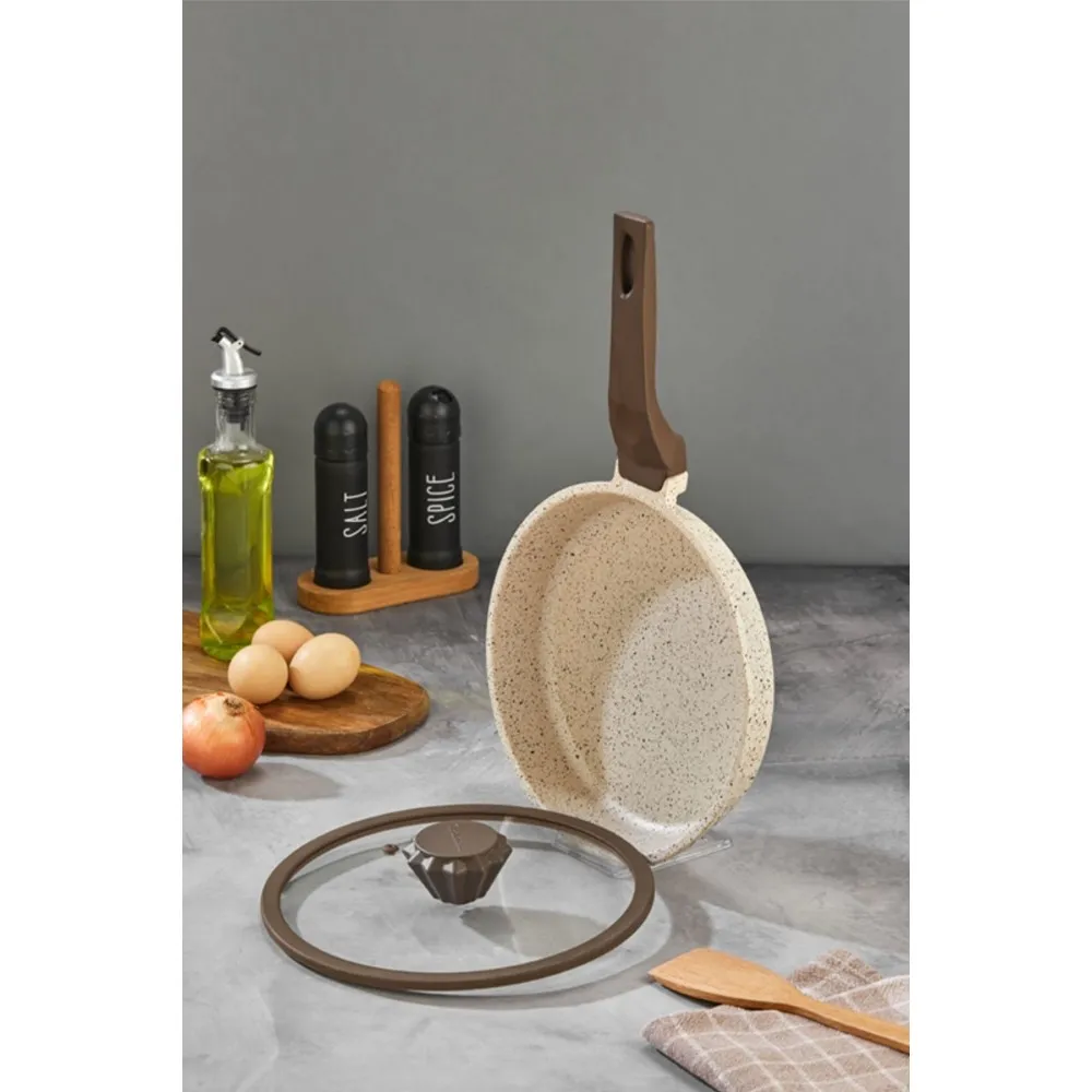 Polochef İnci Döküm Kapaklı Granit Tava 20 cm - Krem