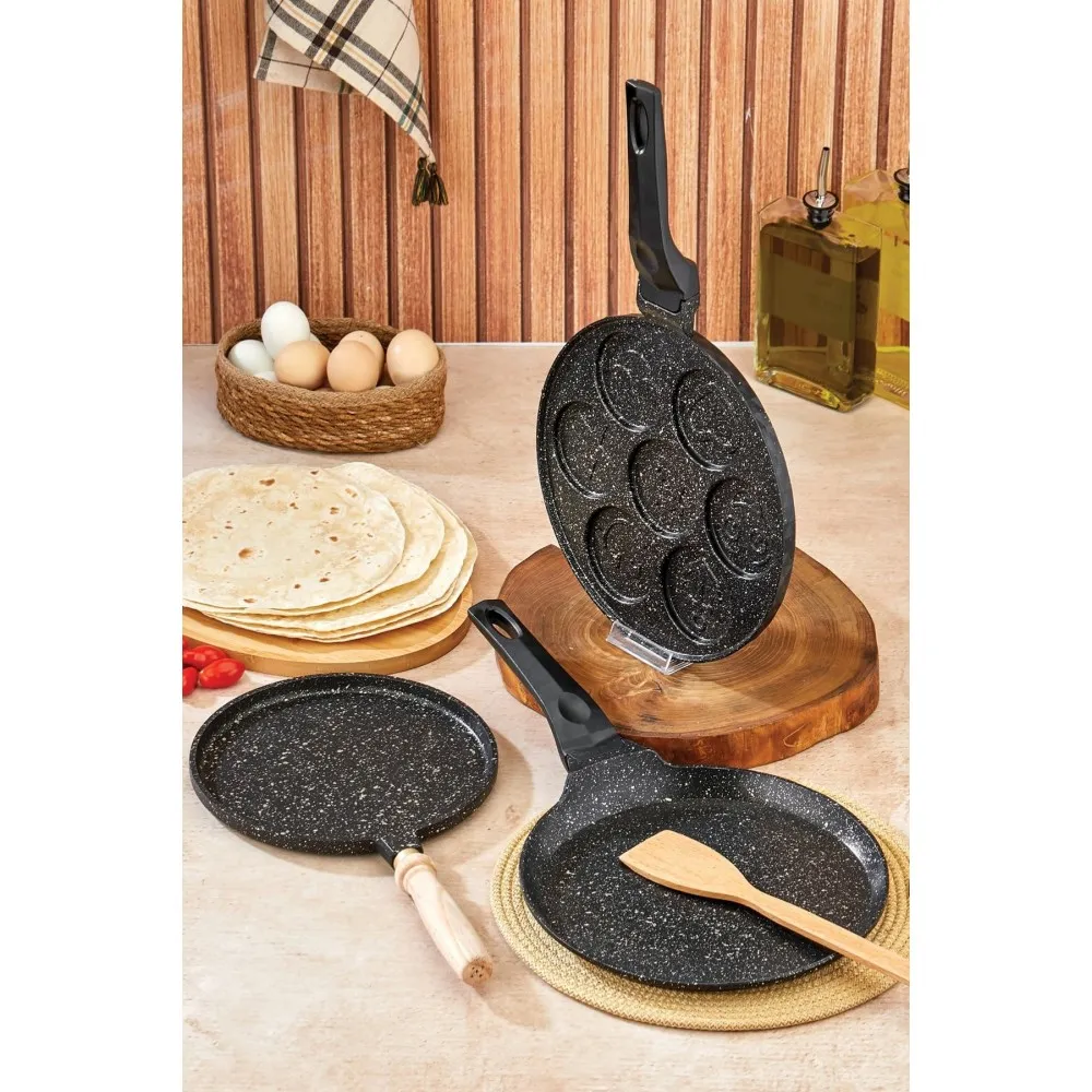 Polochef Granit 3lü Kahvaltı Seti - Krep + Pankek + Gözleme Tavası - Siyah Polochef Granit 3lü Kahvaltı Seti - Krep + Pankek + Gözleme Tavası - Siyah