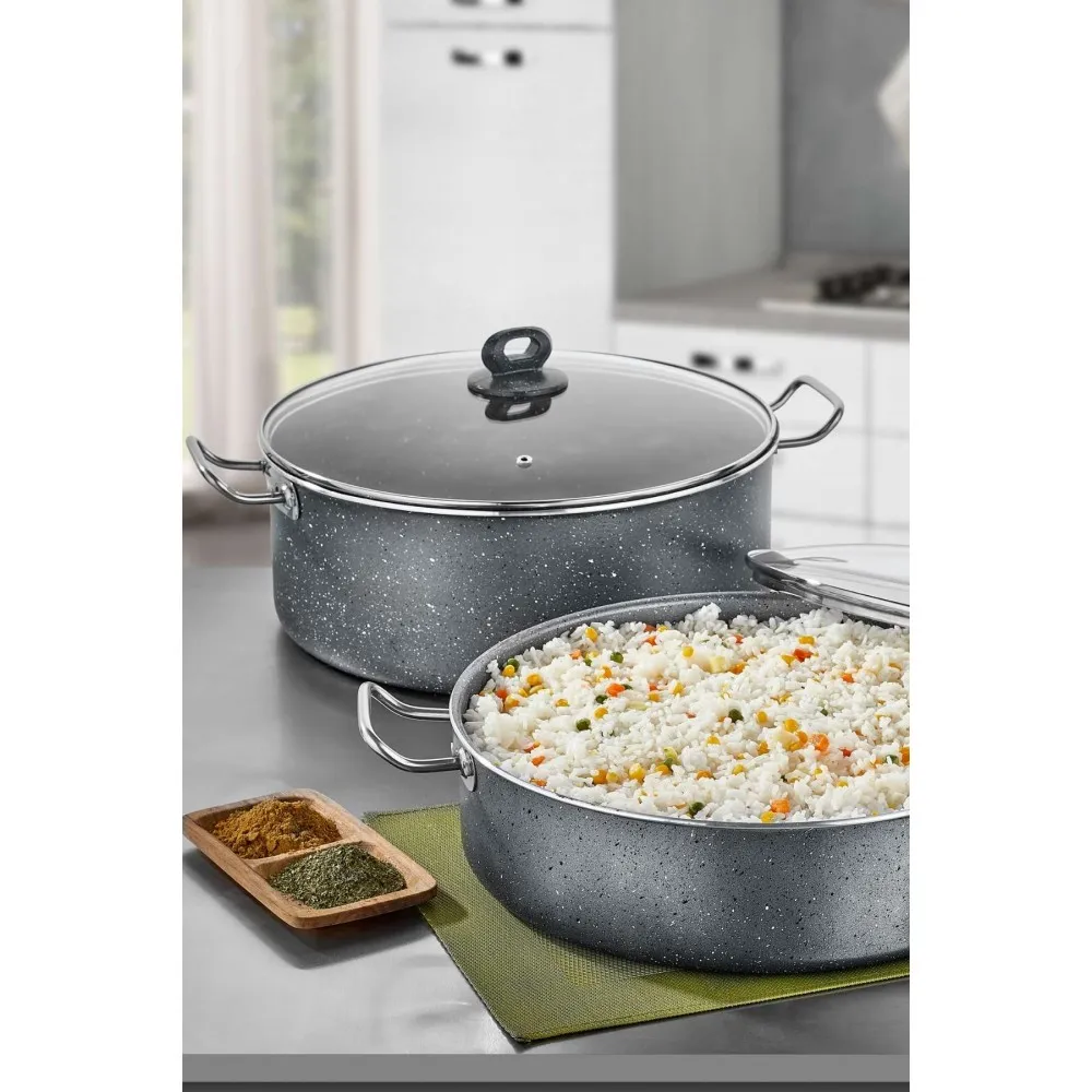 Polochef Megatron Döküm Granit Derin Pilav Tenceresi 32 cm - Kapaklı - Gri