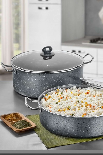 Megatron Döküm Granit Derin Pilav Tenceresi 32 cm - Kapaklı - Gri Megatron Döküm Granit Derin Pilav Tenceresi 32 cm - Kapaklı - Gri