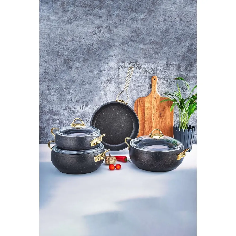 Polochef Mega 7 Parça Döküm Granit Tencere ve Tava Seti - Siyah Polochef Mega 7 Parça Döküm Granit Tencere ve Tava Seti - Siyah