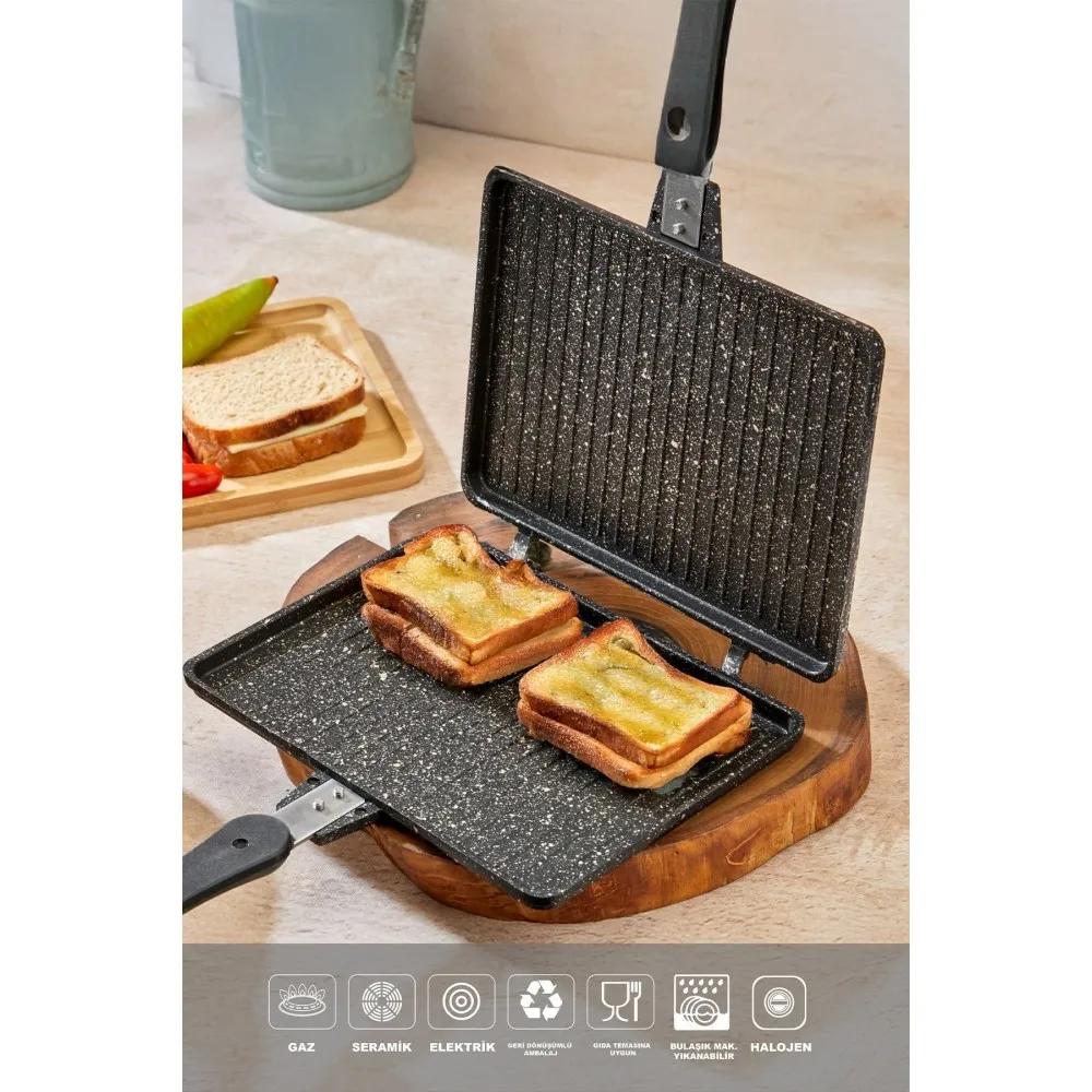 Polochef Döküm Granit Ocak Üstü El Tost Makinası Siyah Polochef Döküm Granit Ocak Üstü El Tost Makinası Siyah