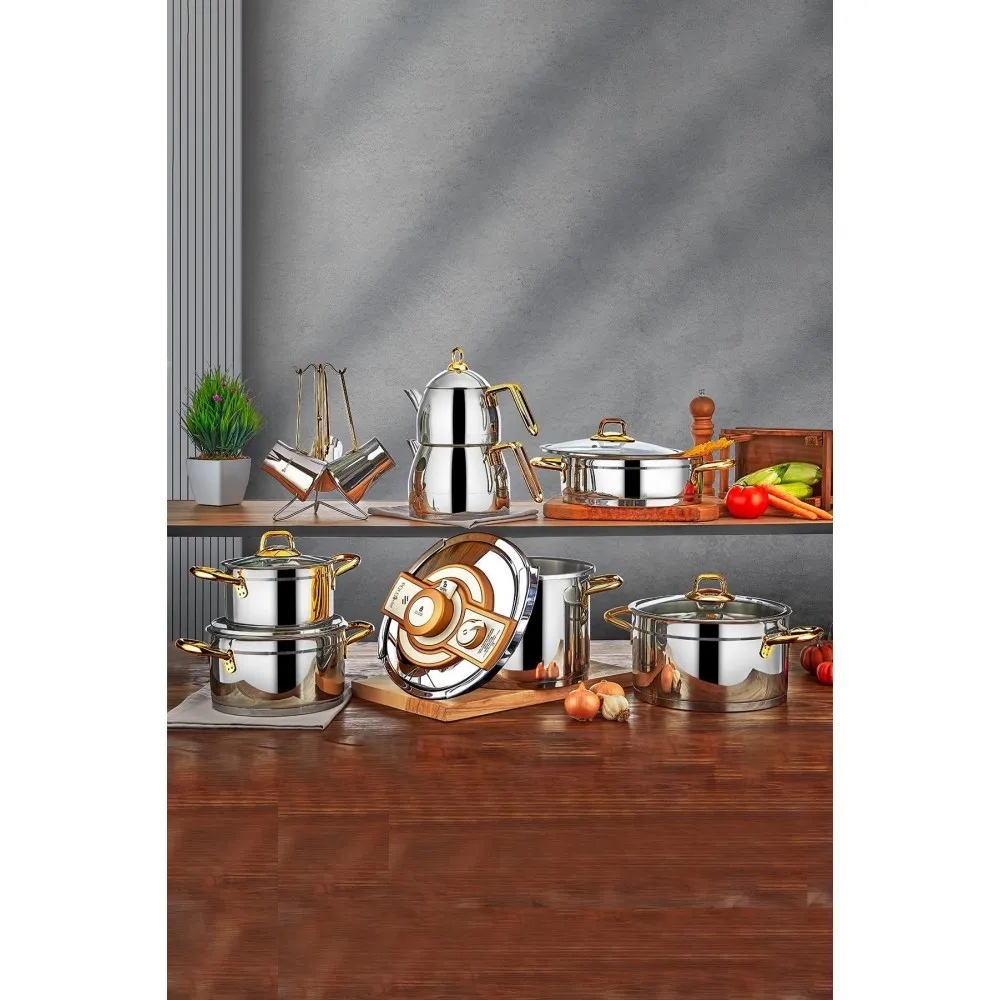 Polochef Ambiance 18 Parça Çeyiz Seti - 18/10 Paslanmaz Çelik Gold - Düdüklü, Çaydanlık, Tencere ve Cezve Takımı Polochef Ambiance 18 Parça Çeyiz Seti - 18/10 Paslanmaz Çelik Gold - Düdüklü, Çaydanlık, Tencere ve Cezve Takımı