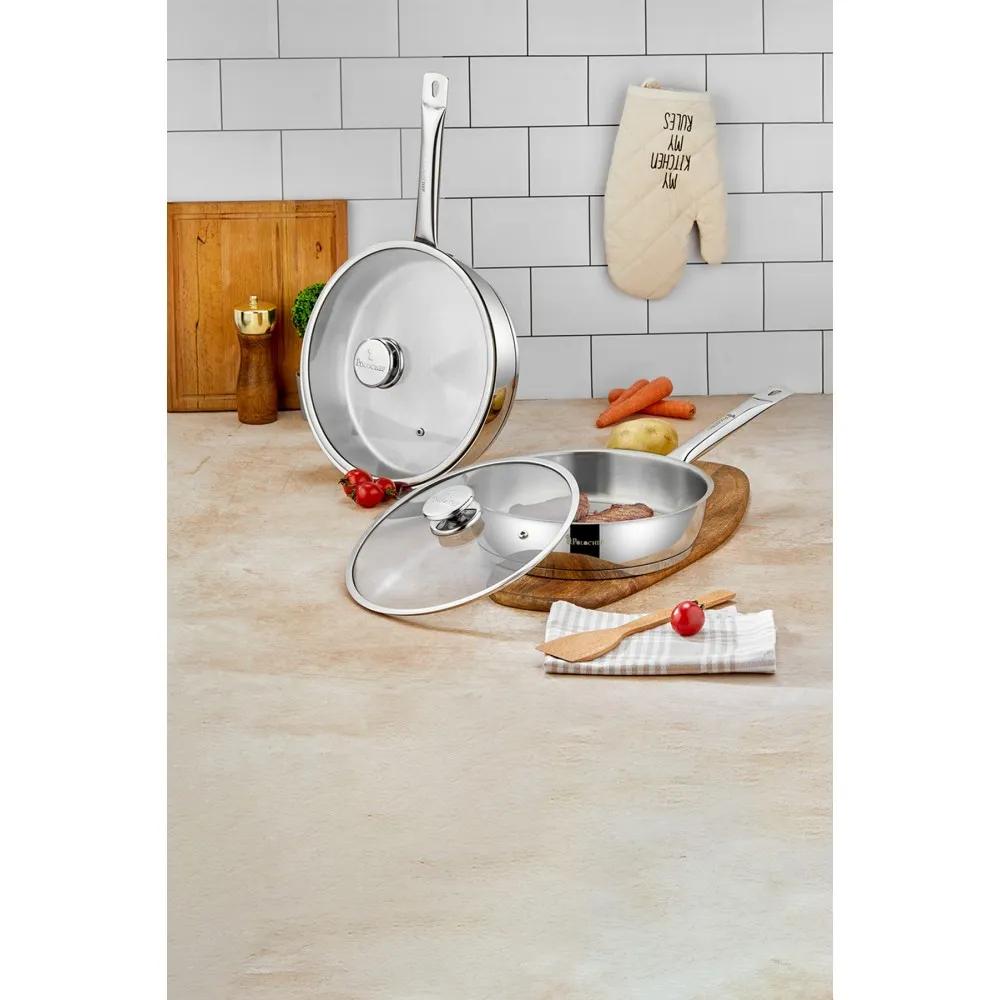 Polochef Paslanmaz Çelik 2 li Yapışmaz Tava Seti 26 cm ve 28 cm - İndüksiyon Uyumlu