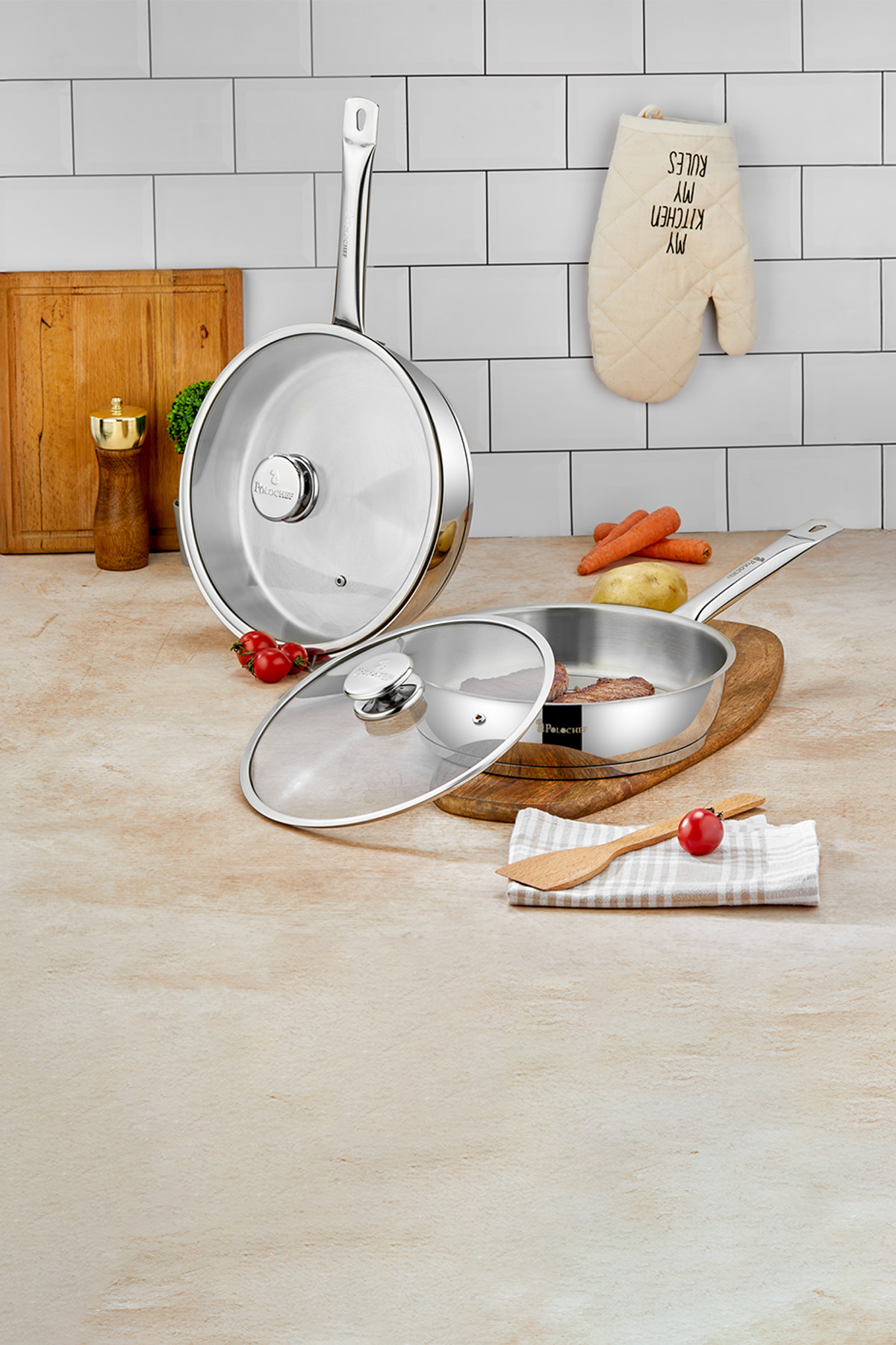 Paslanmaz Çelik 2 li Yapışmaz Tava Seti 26 cm ve 28 cm - İndüksiyon Uyumlu
