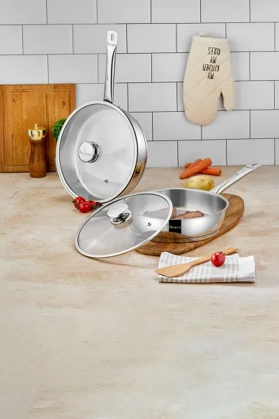 Paslanmaz Çelik 2 li Yapışmaz Tava Seti 26 cm ve 28 cm - İndüksiyon Uyumlu Paslanmaz Çelik 2 li Yapışmaz Tava Seti 26 cm ve 28 cm - İndüksiyon Uyumlu
