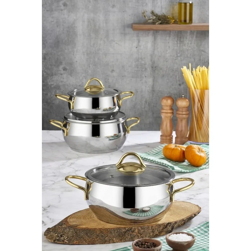 Polochef Pro Line 18/10 Paslanmaz Çelik 6 Parça Tencere Seti - Gold