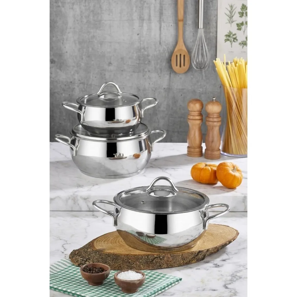 Polochef Pro Line 18/10 Paslanmaz Çelik 6 Parça Tencere Seti - Silver (16-18-20 cm) Polochef Pro Line 18/10 Paslanmaz Çelik 6 Parça Tencere Seti - Silver (16-18-20 cm)