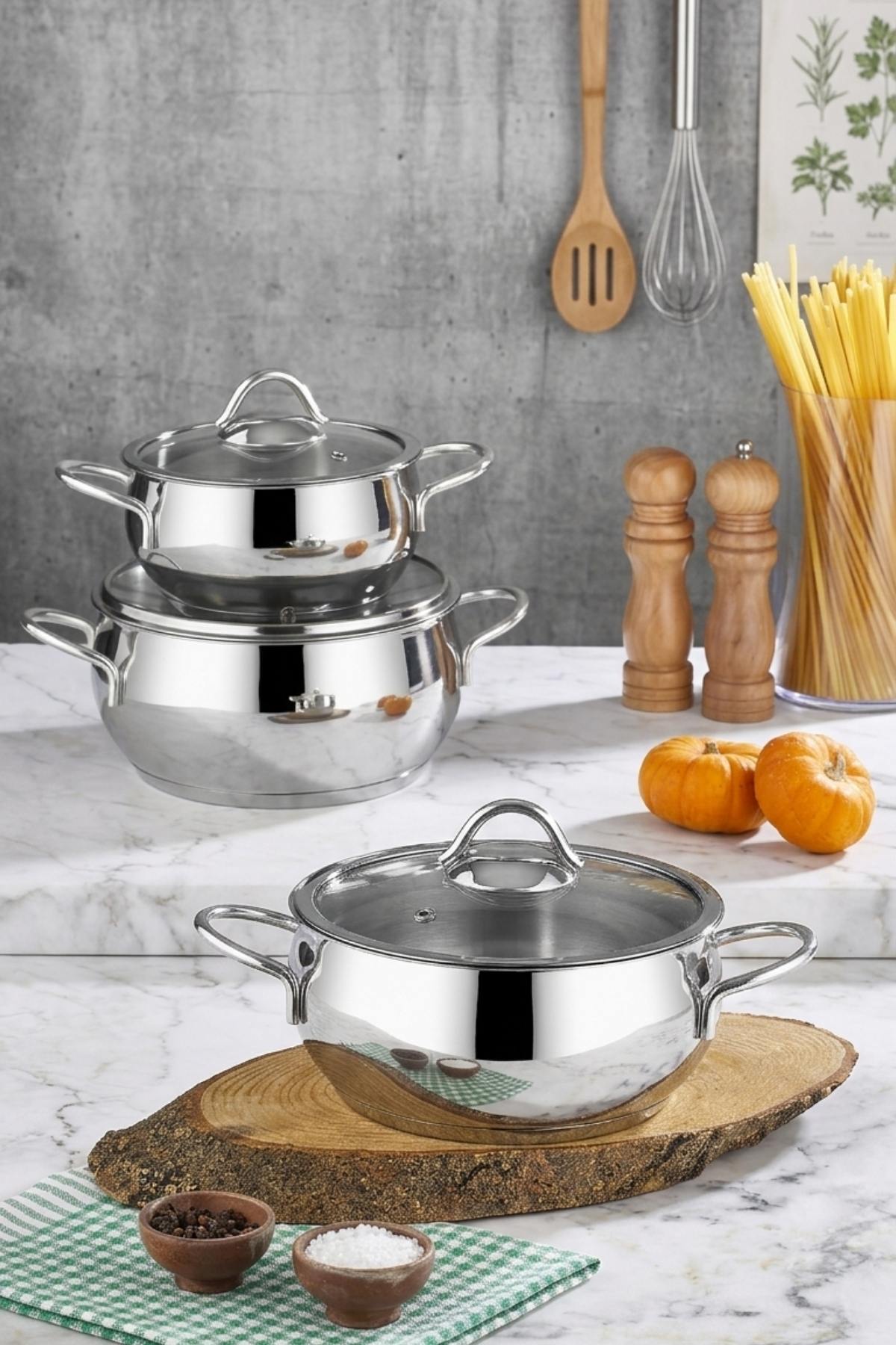 Pro Line 18/10 Paslanmaz Çelik 6 Parça Tencere Seti - Silver (16-18-20 cm)