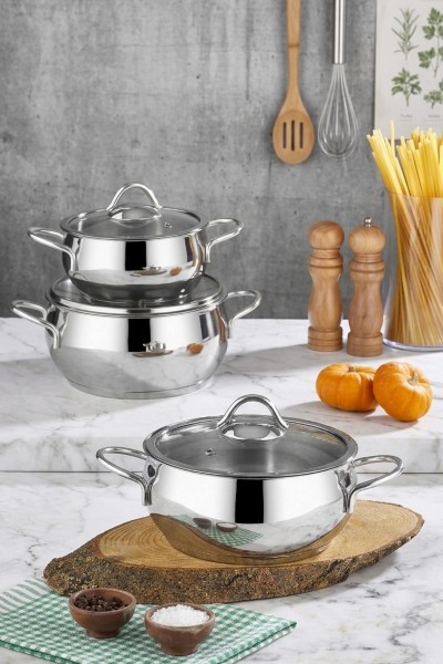 Pro Line 18/10 Paslanmaz Çelik 6 Parça Tencere Seti - Silver (16-18-20 cm) Pro Line 18/10 Paslanmaz Çelik 6 Parça Tencere Seti - Silver (16-18-20 cm)