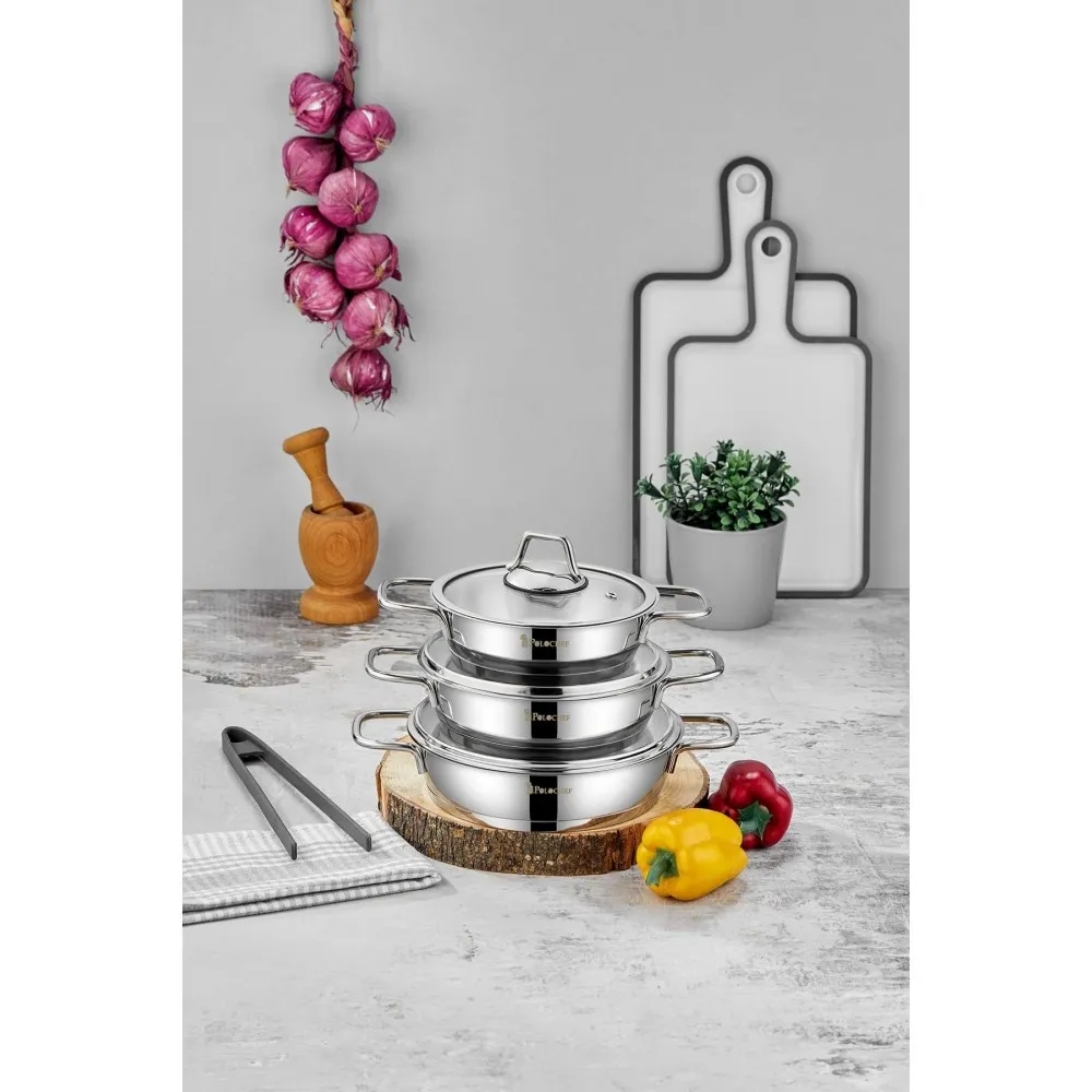 Polochef Paslanmaz Çelik Sahan Seti Silver Saplı 6 Parça - 16-18-20 cm Polochef Paslanmaz Çelik Sahan Seti Silver Saplı 6 Parça - 16-18-20 cm