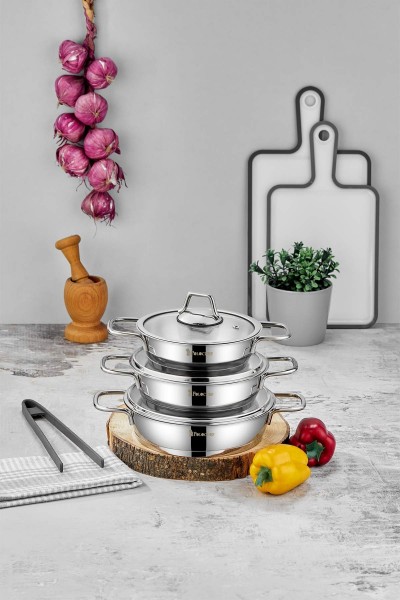 Paslanmaz Çelik Sahan Seti Silver Saplı 6 Parça - 16-18-20 cm Paslanmaz Çelik Sahan Seti Silver Saplı 6 Parça - 16-18-20 cm