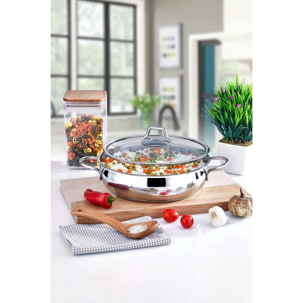 Polochef Proline Paslanmaz Çelik Basık Pilav Tenceresi 30 cm - 18/10 Kalite Polochef Proline Paslanmaz Çelik Basık Pilav Tenceresi 30 cm - 18/10 Kalite