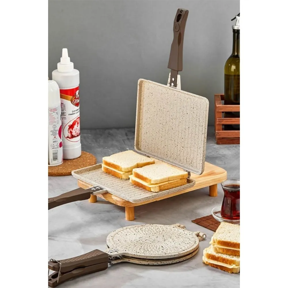 Polochef Granit Waffle ve Tost Tavası Seti - Krem - Ocak Üstü