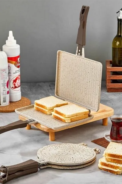 Polochef Granit Waffle ve Tost Tavası Seti - Krem - Ocak Üstü Polochef Granit Waffle ve Tost Tavası Seti - Krem - Ocak Üstü