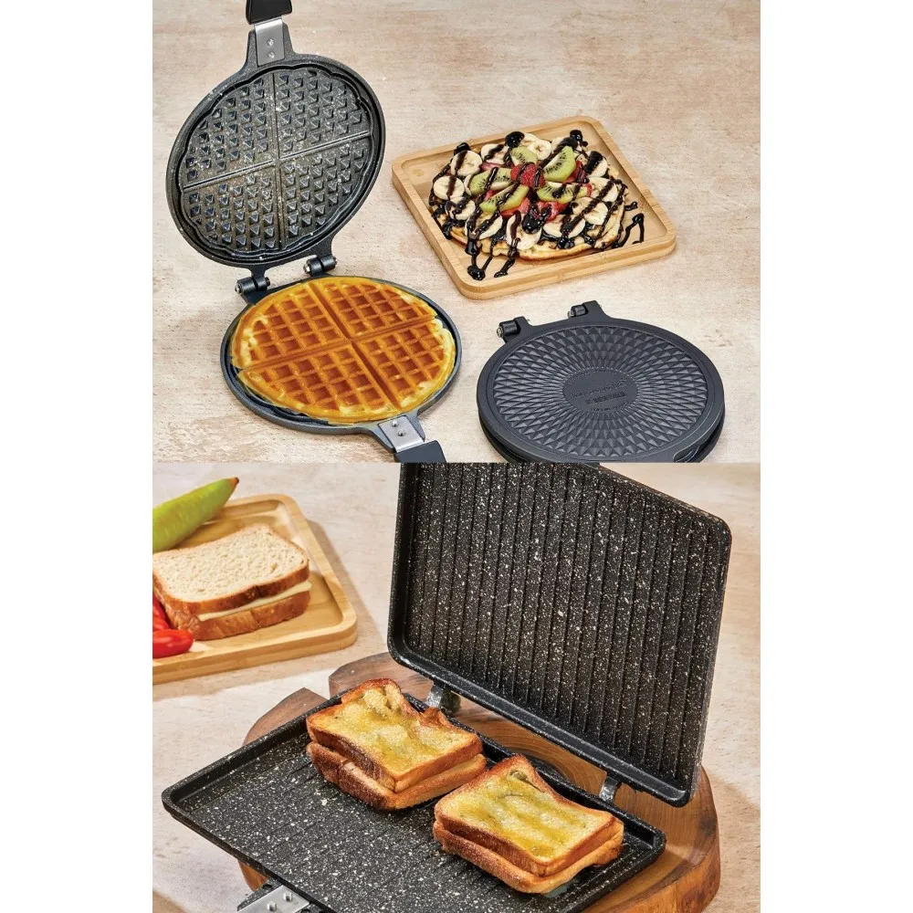 Polochef Granit Waffle ve Tost Tavası Seti - Ocak Üstü 2'li Set