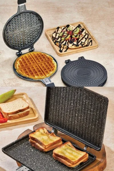 Granit Waffle ve Tost Tavası Seti - Ocak Üstü 2'li Set Granit Waffle ve Tost Tavası Seti - Ocak Üstü 2'li Set