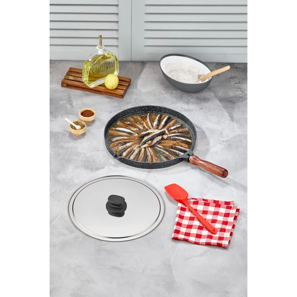 Polochef Kapaklı Döküm Granit Balık ve Börek Tavası 34 cm Polochef Kapaklı Döküm Granit Balık ve Börek Tavası 34 cm