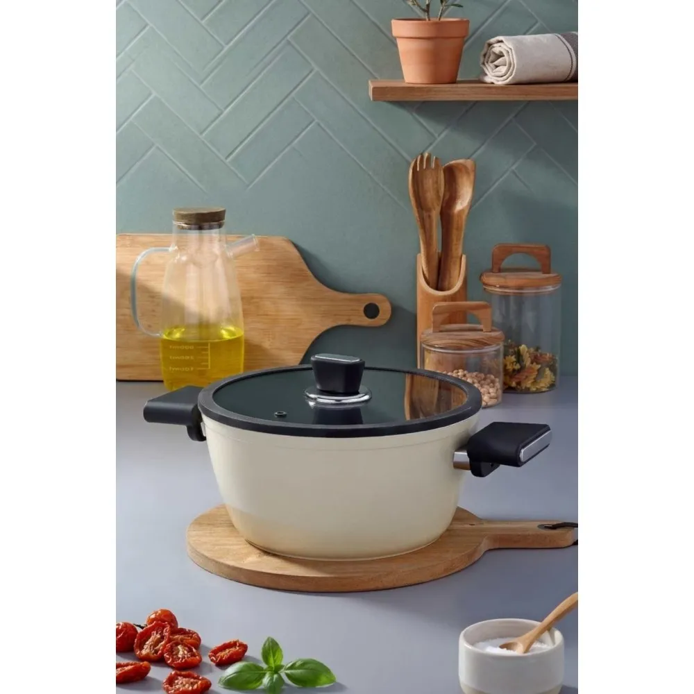 Polochef Vista Seramik Kapaklı Derin Tencere 24 cm Bej