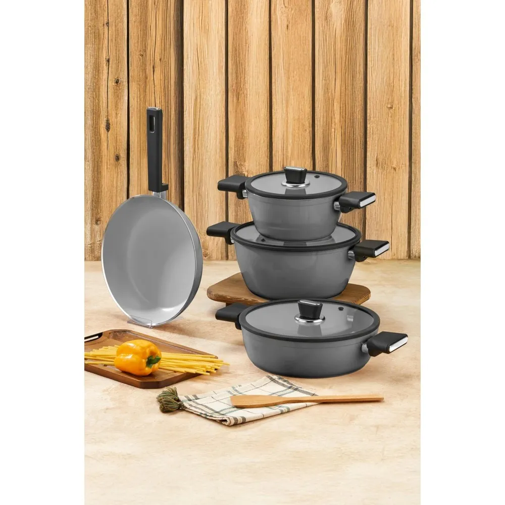 Polochef Vista Seramik 7 Parça Tencere Seti Gri (20-24-26-26 cm)