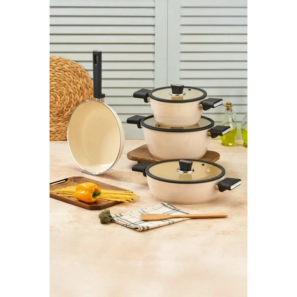 Polochef Vista Seramik 7 Parça Tencere Seti Bej (20-24-26-26 cm)