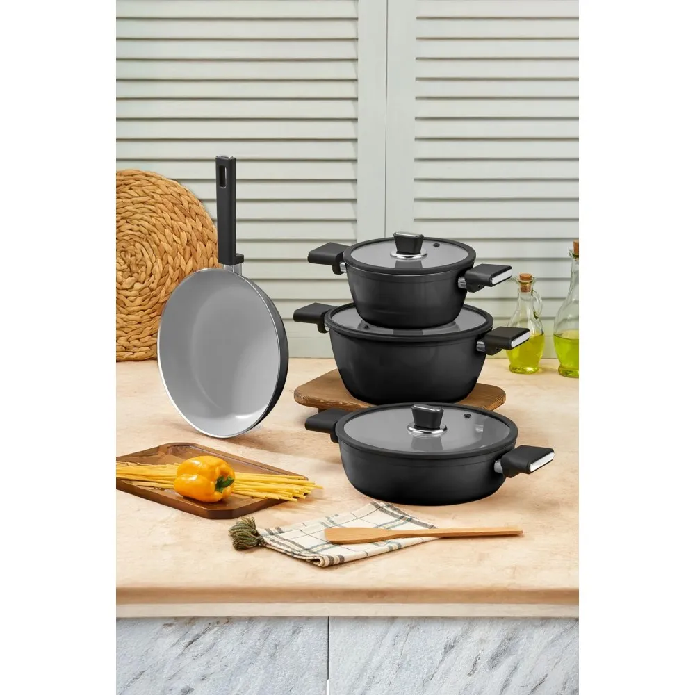 Polochef Vista Seramik 7 Parça Tencere Seti  Siyah (20-24-26-26 cm)