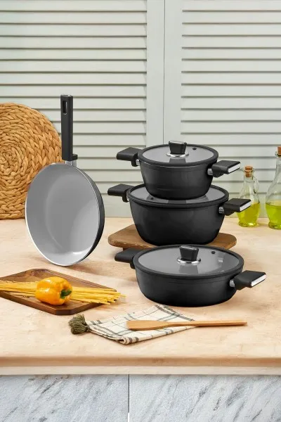 Vista Seramik 7 Parça Tencere Seti Siyah (20-24-26-26 cm) Vista Seramik 7 Parça Tencere Seti Siyah (20-24-26-26 cm)