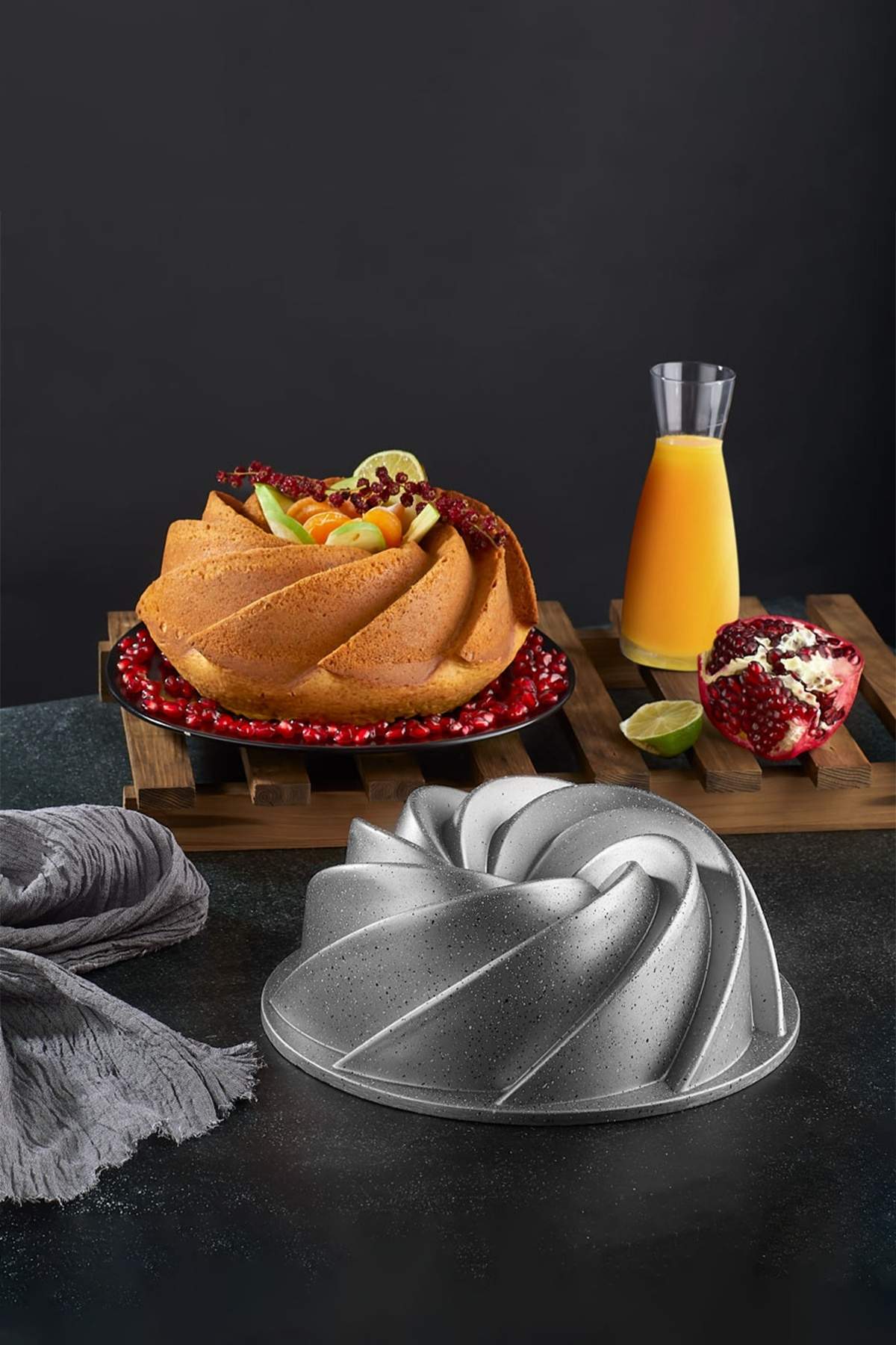 Windrose Döküm Granit Kek Kalıbı 26 cm - Gri