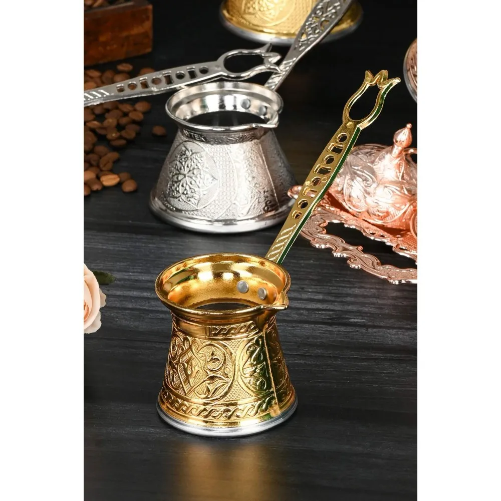 Zamak 3 Lüks Kahve Cezvesi 140 ml - Altın Renk - 2-3 Kişilik - Çelik Tabanlı