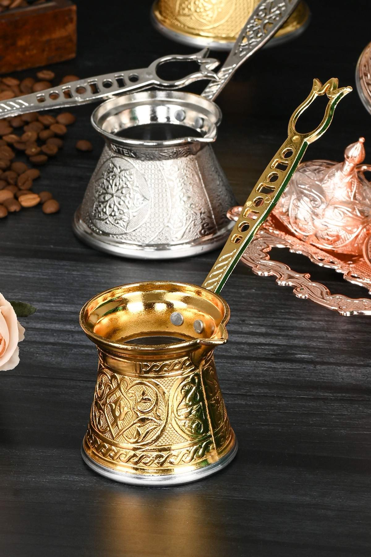 Zamak 1 Lüks Kahve Cezvesi 80 ml - Altın Renk - 1-2 Kişilik - Çelik Tabanlı