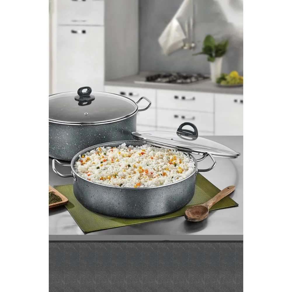 Polochef Megatron Döküm Granit Basık Pilav Tenceresi 36 cm - Gri