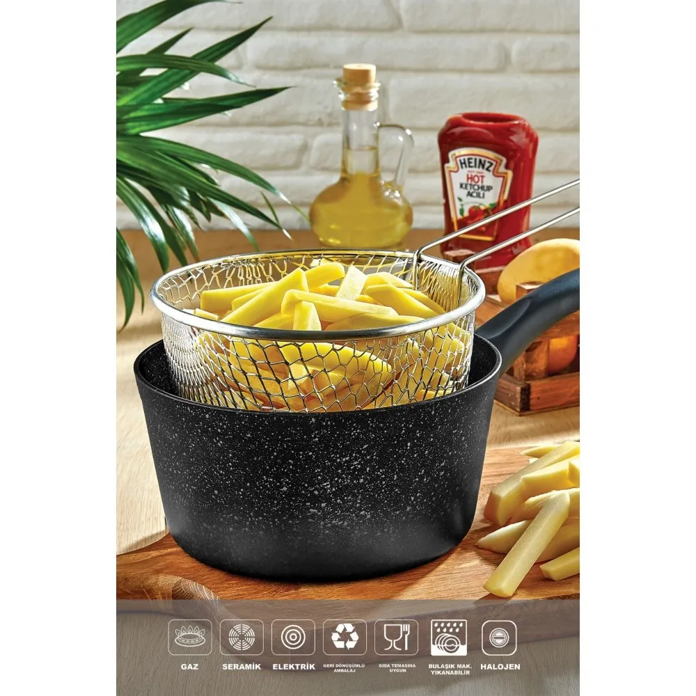 Polochef Melda Granit Kızartma Tavası 20 cm - Telli Fritöz Tenceresi - Patates ve Cips İçin - Siyah Polochef Melda Granit Kızartma Tavası 20 cm - Telli Fritöz Tenceresi - Patates ve Cips İçin - Siyah