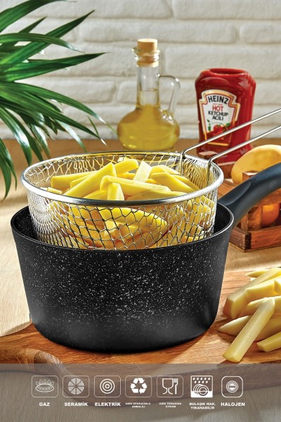 Melda Granit Kızartma Tavası 20 cm - Telli Fritöz Tenceresi - Patates ve Cips İçin - Siyah Melda Granit Kızartma Tavası 20 cm - Telli Fritöz Tenceresi - Patates ve Cips İçin - Siyah