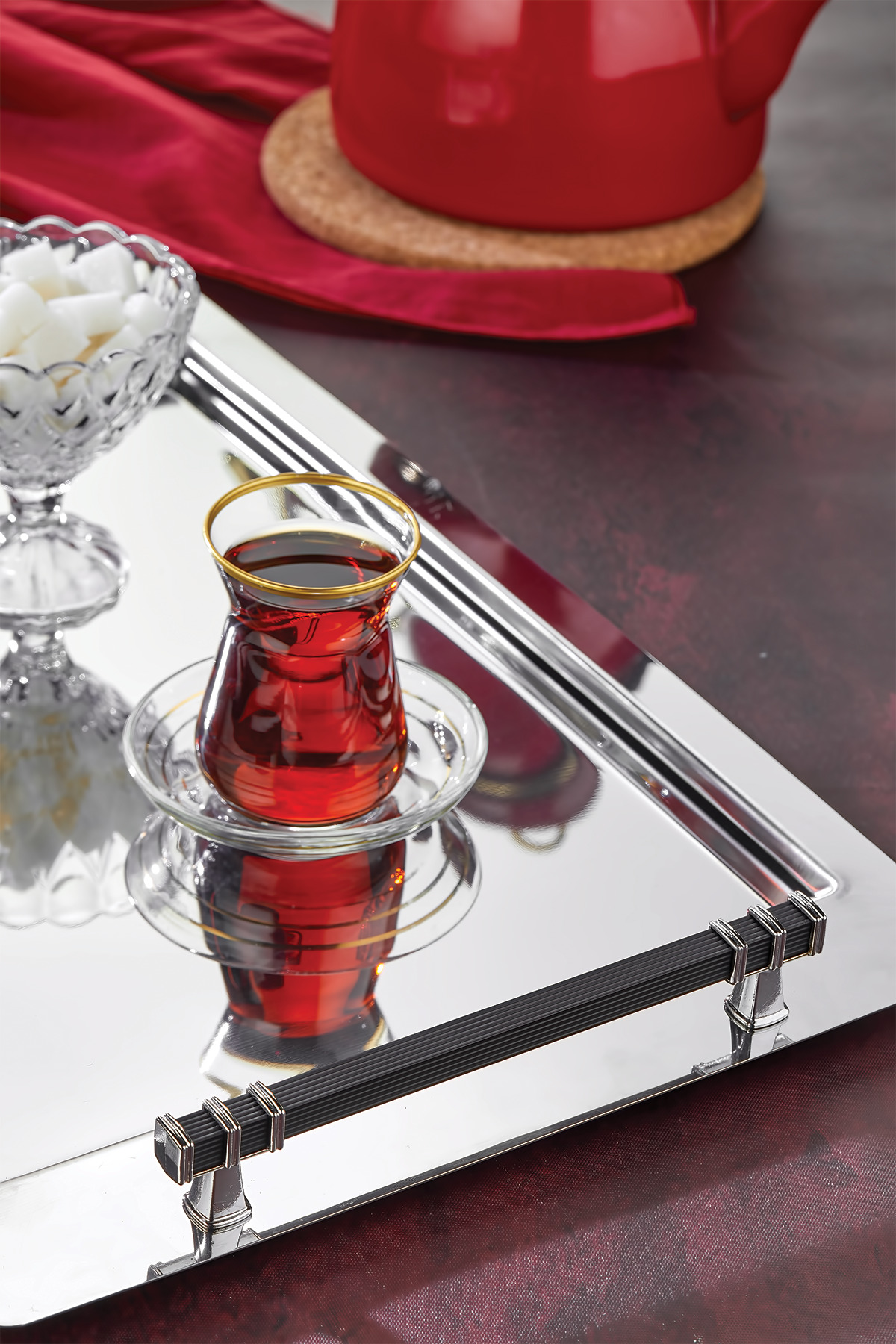 Beren Paslanmaz Çelik Çay ve Kahve Sunum Tepsisi