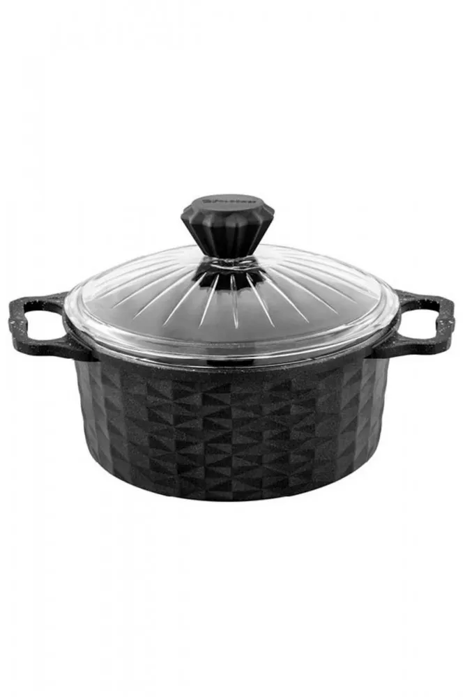 Polochef Crystal Döküm Granit Derin Tencere 20 cm - Yapışmaz Taban - Siyah