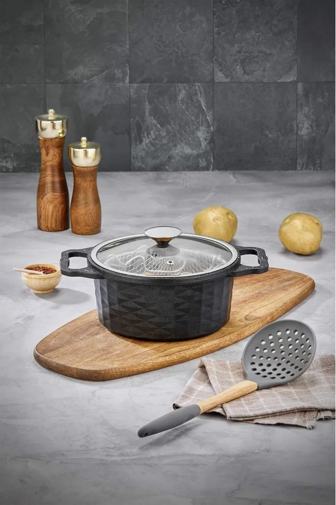Polochef Kristal Döküm Granit Kızartma Tenceresi 20 cm - Siyah Yapışmaz Fritöz Tenceresi 