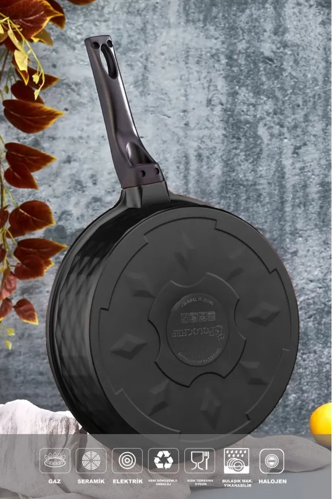 Polochef Derin Döküm Granit Yardımcı Kulplu Tava 28 cm Siyah